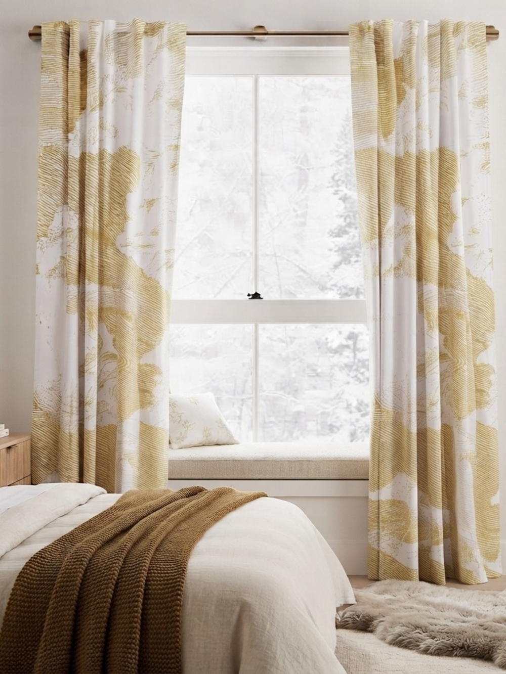 West Elm Etched Cloud Cotton Curtains (2) 45x84 In Mustard